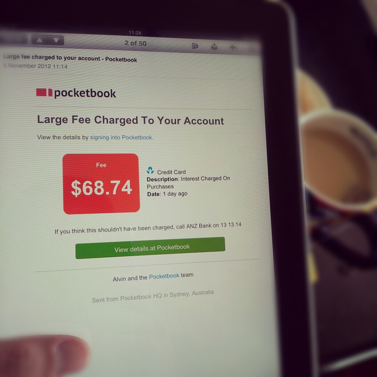 Pocketbook Bank Fee Notice